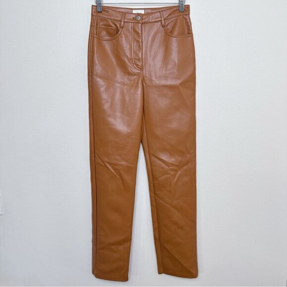 ARITZIA WILFRED Womens 2 The Melina Pant High Waisted Vegan Leather Cognac - Picture 2 of 15
